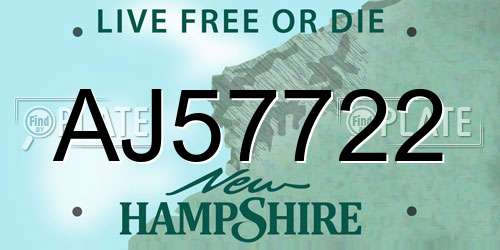 AJ57722 New Hampshire License Plate