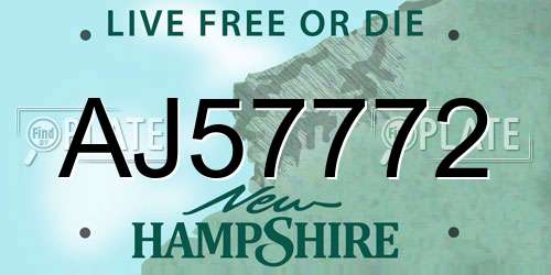 AJ57772 New Hampshire License Plate