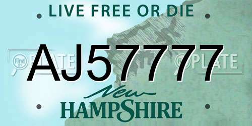 AJ57777 New Hampshire License Plate