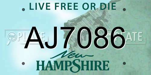 AJ7086 New Hampshire License Plate