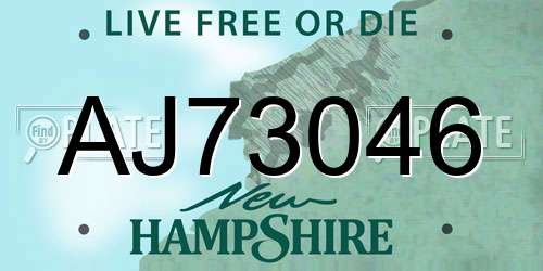 AJ73046 New Hampshire License Plate