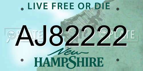AJ82222 New Hampshire License Plate