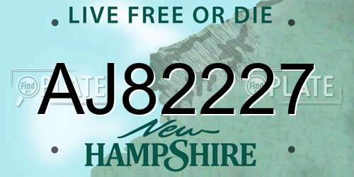 AJ82227 New Hampshire License Plate