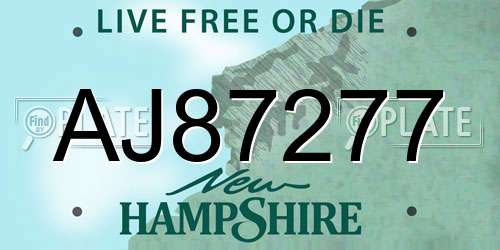 AJ87277 New Hampshire License Plate