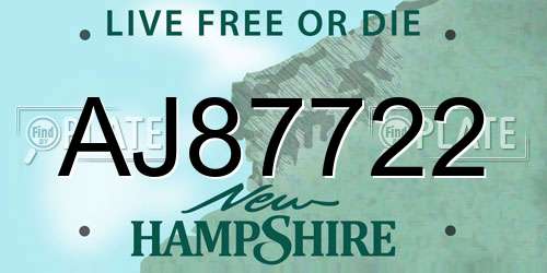 AJ87722 New Hampshire License Plate