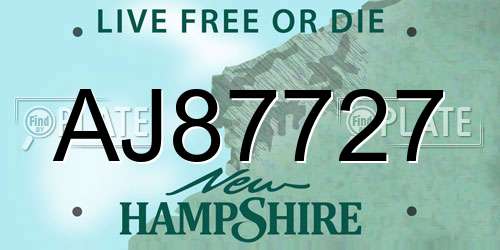 AJ87727 New Hampshire License Plate