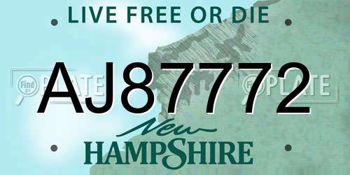 AJ87772 New Hampshire License Plate