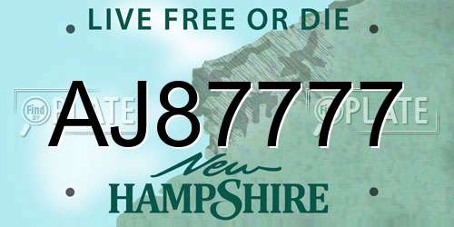 AJ87777 New Hampshire License Plate