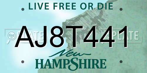 AJ8T441 New Hampshire License Plate
