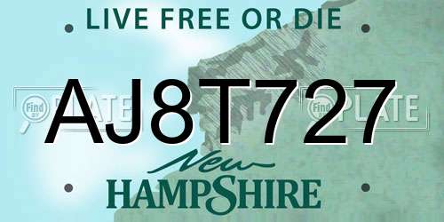 AJ8T727 New Hampshire License Plate