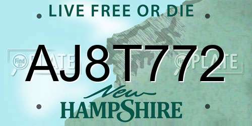 AJ8T772 New Hampshire License Plate