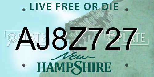 AJ8Z727 New Hampshire License Plate