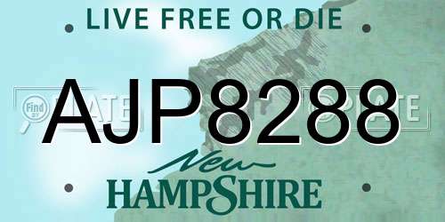 AJP8288 New Hampshire License Plate