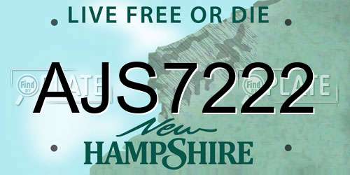 AJS7222 New Hampshire License Plate