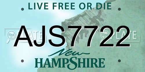 AJS7722 New Hampshire License Plate