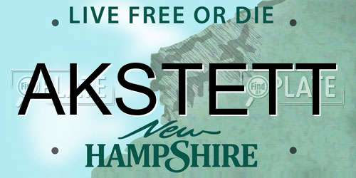 AKSTETT New Hampshire License Plate