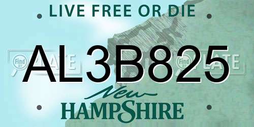 AL3B825 New Hampshire License Plate