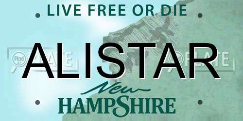 ALISTAR New Hampshire License Plate