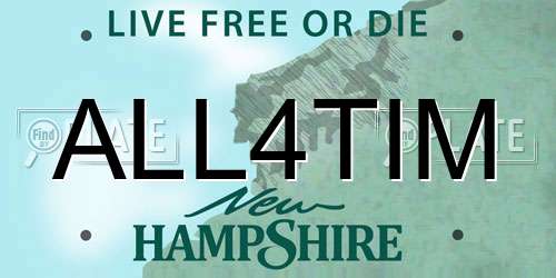 ALL4TIM New Hampshire License Plate