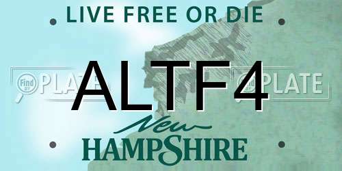 ALTF4 New Hampshire License Plate