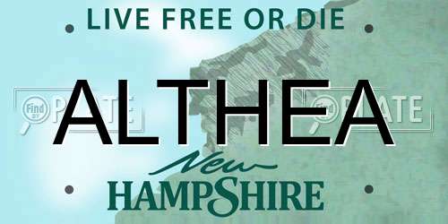 ALTHEA New Hampshire License Plate