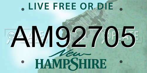 AM92705 New Hampshire License Plate