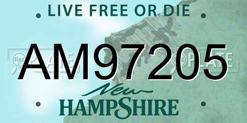 AM97205 New Hampshire License Plate