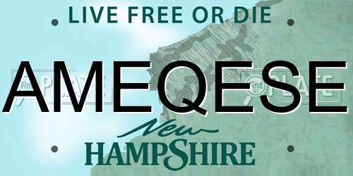 AMEQESE New Hampshire License Plate