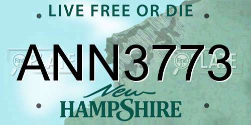 ANN3773 New Hampshire License Plate
