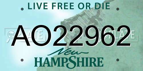 AO22962 New Hampshire License Plate