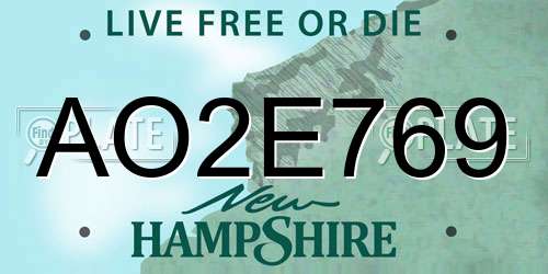 AO2E769 New Hampshire License Plate