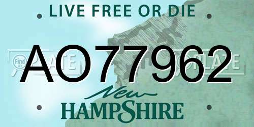 AO77962 New Hampshire License Plate