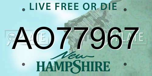 AO77967 New Hampshire License Plate