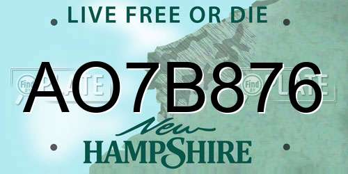 AO7B876 New Hampshire License Plate
