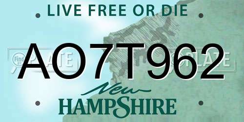 AO7T962 New Hampshire License Plate