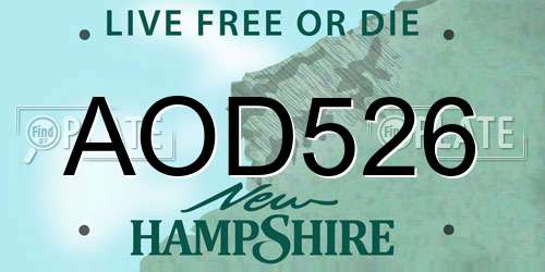 AOD526 New Hampshire License Plate