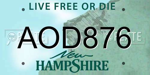 AOD876 New Hampshire License Plate