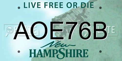 AOE76B New Hampshire License Plate