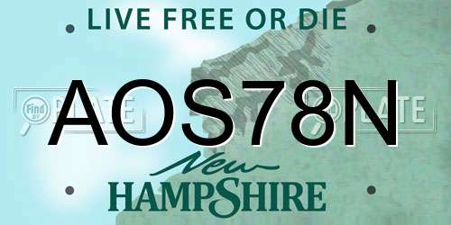 AOS78N New Hampshire License Plate