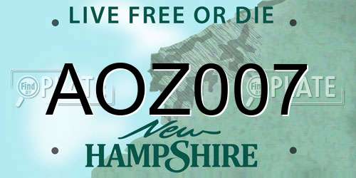 AOZ007 New Hampshire License Plate