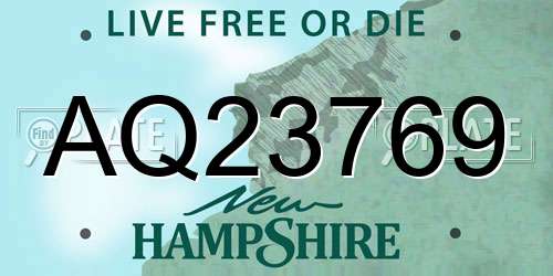 AQ23769 New Hampshire License Plate