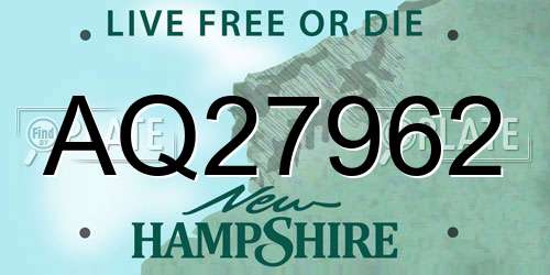 AQ27962 New Hampshire License Plate