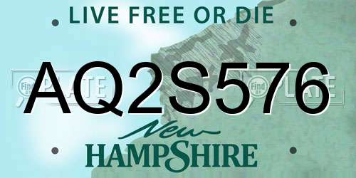 AQ2S576 New Hampshire License Plate
