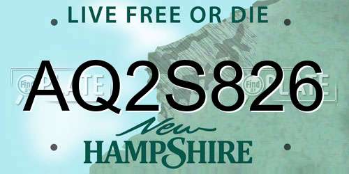 AQ2S826 New Hampshire License Plate