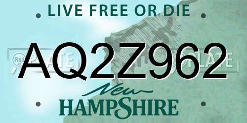 AQ2Z962 New Hampshire License Plate
