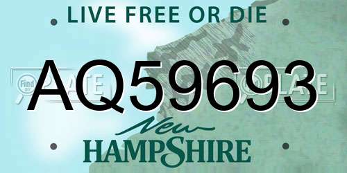 AQ59693 New Hampshire License Plate
