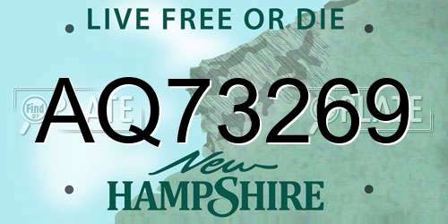 AQ73269 New Hampshire License Plate