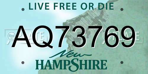 AQ73769 New Hampshire License Plate