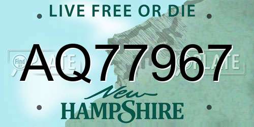 AQ77967 New Hampshire License Plate