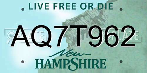 AQ7T962 New Hampshire License Plate